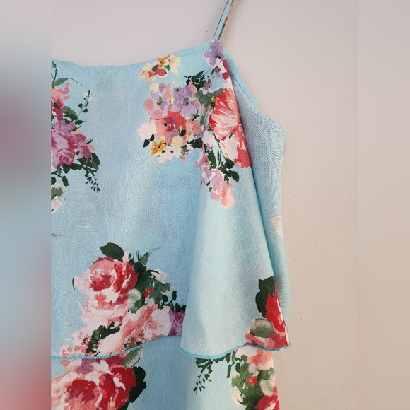 Peach Love California Blue Floral Frill Tank Top Spaghetti Straps Medium NWOT - Picture 4 of 8